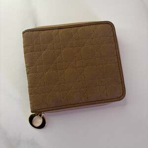 Christian Dior Vintage Cannage Quilted Zip Around Bi-Fold Wallet Brown